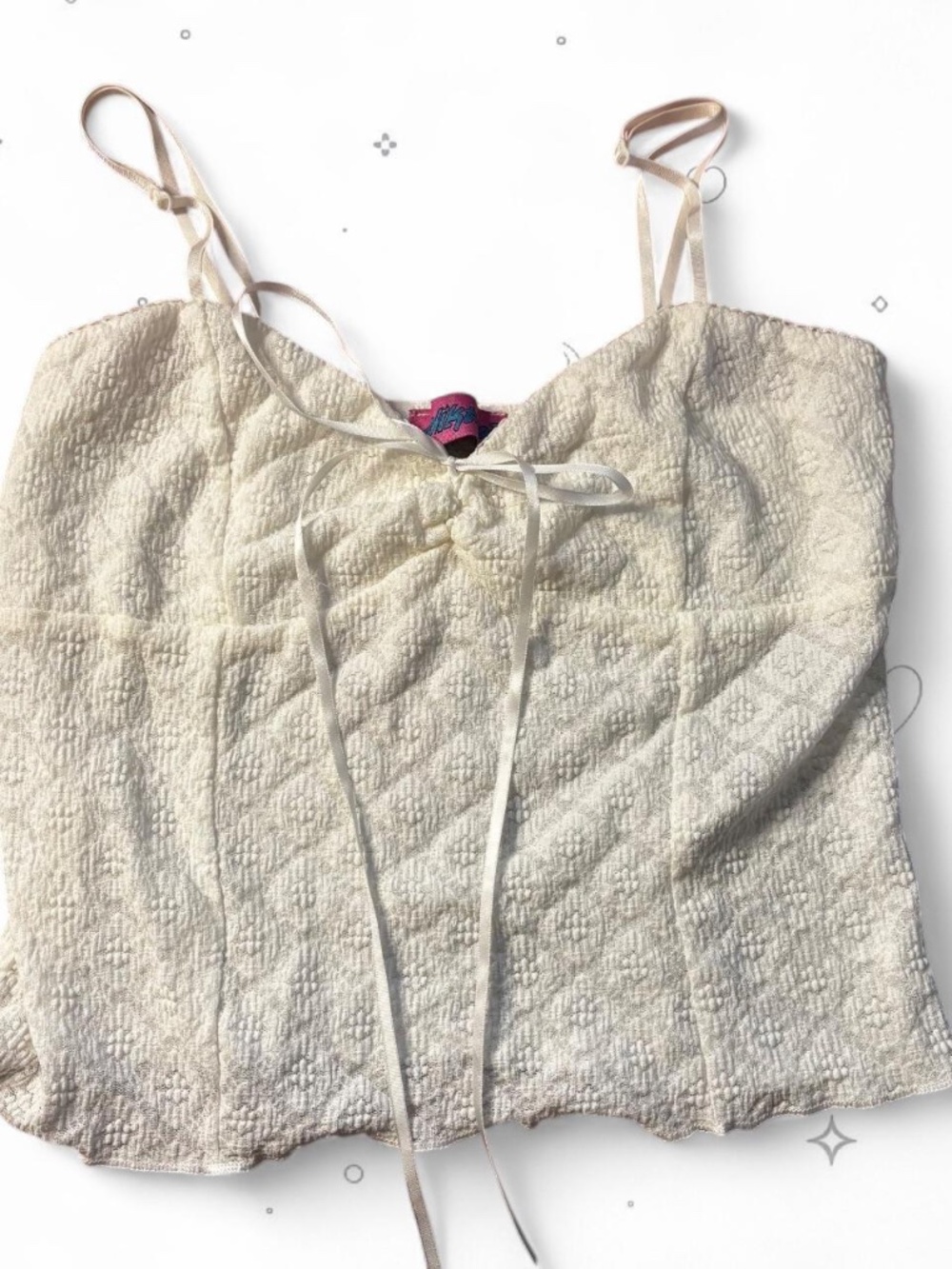 Edikted White Pointelle Lace Ribbon Bow Tie Cami Tank Top Size M